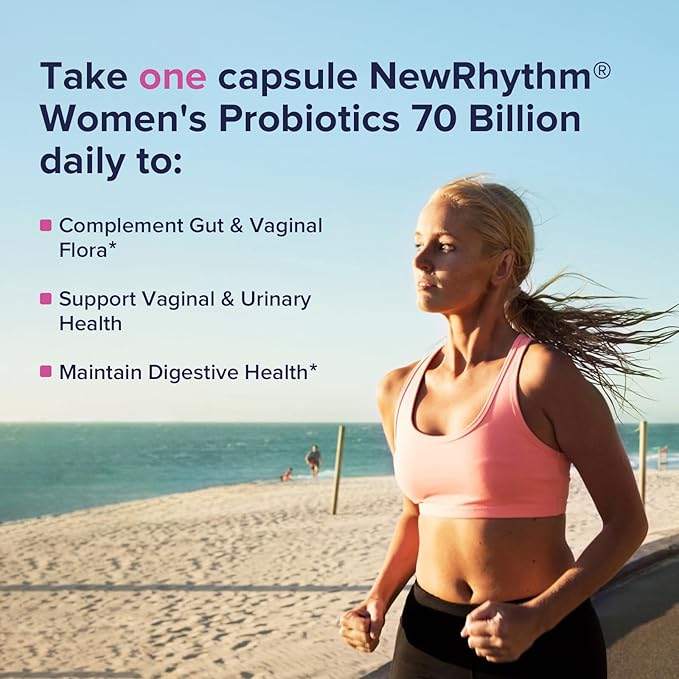 NewRhythm Gut &amp Feminine Health Bundle Probiotics 50 Billion CFU &amp Women's Probiotics 70 Billion CFU Daily Gut Health &amp Feminine Care 90 Capsules Total (Pack of 2)