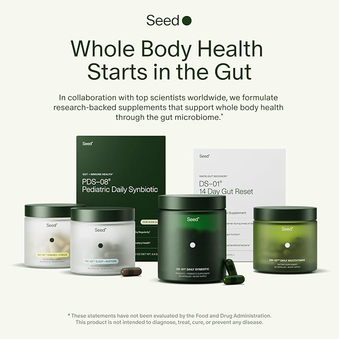 Seed DS-01 Daily Synbiotic - Prebiotic and Probiotic for Women &amp Men - Digestive Health Gut Health Immune Support Bloating &amp Constipation Relief - Vegan &amp Shelf-Stable - 30-Day Starter