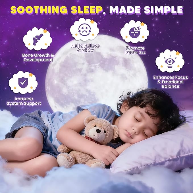 (2 Pack) Magnesium Glycinate Gummies for Kids &amp Adults Sugar Free Magnesium Glycinate 400/200mg Supplement with Chamomile Lavender L-Theanine &amp GABA B6 D3 &amp K2 for Relax Brain Immun