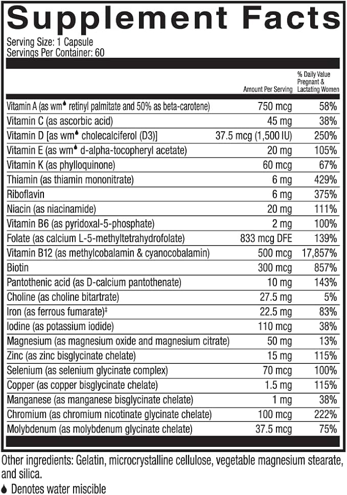 Celebrate Vitamins Bariatric Prenatal Multivitamin Capsules with Folate (Folic Acid) Vitamin A Iron Iodine and Choline for Roux en Y and Sleeve Gastrectomy Patients 60 Count