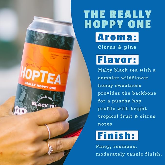 HOPLARK Sparkling HopTea – REALLY HOPPY ONE – Tall 16fl oz cans (pack of 12) – Sparkling Black Tea with Simcoe and Citra Hops – Unsweetened – Zero Calorie – Caffeinated