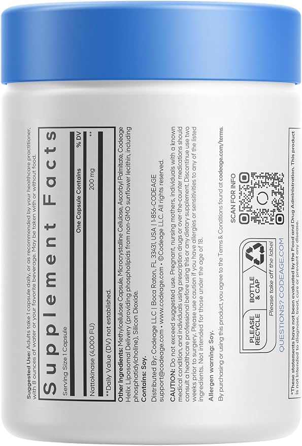 Codeage Liposomal Nattokinase Supplement – Nattokinase 4000 FU Liposomal Delivery - Vegan Non-GMO – 90 Capsules