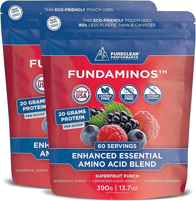 FundAminos Organic EAA Powder Blend | Plant-Based Essential Aminos for Everyday Vitality Healthy Aging &amp Balanced Nutrition | Gluten Free Non-GMO Clean Label – 2 Bags (60 Servings)