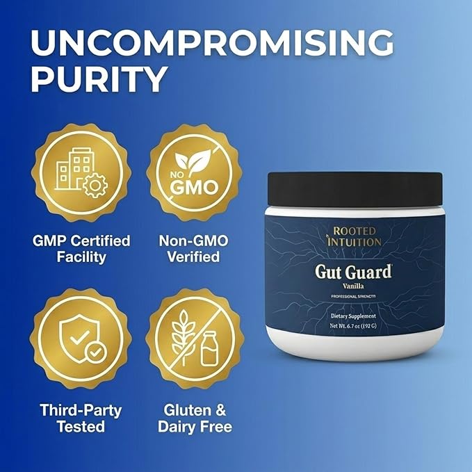 Rooted L-Glutamine Powder for Digestive Health - Leaky Gut Repair Support Digestive Wellness Formula -Stomach &amp Intestinal Balance Amino Acid Supplement for Stomach Comfort Vanilla Gut Guard 6.