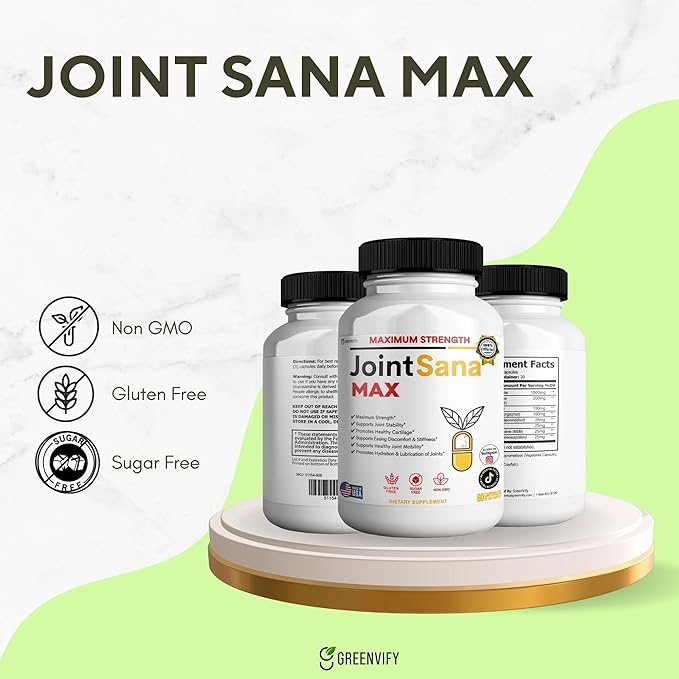 JointSana Max Maximum Strength Joint Support Supplement 60 Capsules with Glucosamine Chondroitin Turmeric Non-GMO Gluten Free (3)
