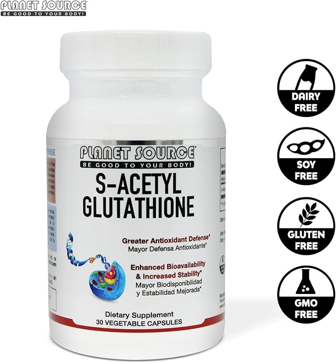 S-Acetyl Glutathione (Food Grade) Supplement - Best Detox - Supports Healthy Aging Liver Detox and Cell Function - High Absorbtion Small Vegetarian Capsules