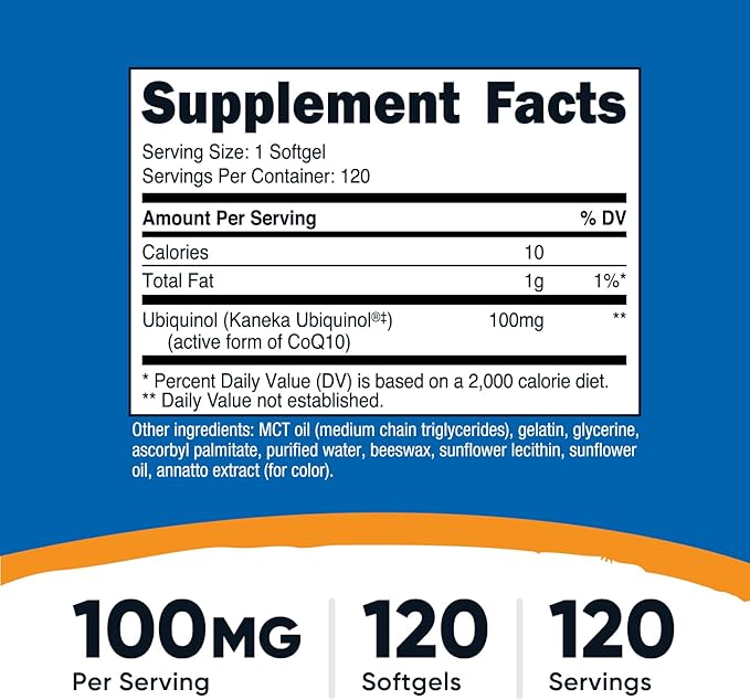 Nutricost Ubiquinol Softgels (120 Softgels | 100 mg Per Serving) - Superior Absorption Antioxidant | Active Form of CoQ10 - Gluten Free Non-GMO
