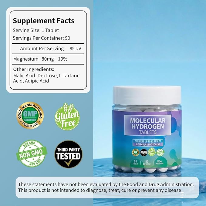 Body C.E.O. Hydrogen Water Tablets with Magnesium | Molecular Hydrogen Tablets for Drinking Water | Supports Energy Focus &amp Antioxidant Balance | Vegan &amp Gluten Free Supplement| 90 Count (Unfl
