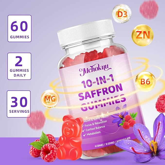 NAC Gummies and Saffron for Kids &amp Adults Strawberry &amp Raspberry Flavor 120 Counts Bundle