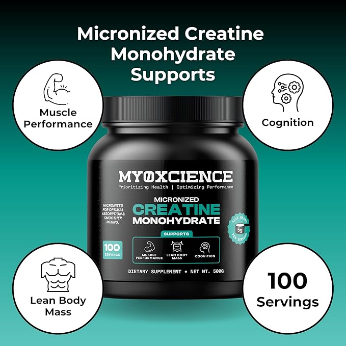 MYOXCIENCE Micronized Creatine | Supports Muscle Performance Lean Body Mass &amp Cognition | 100 Servings