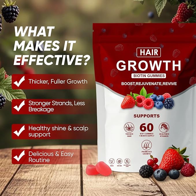 Hair Growth Vitamins Gummies for Black Women Hair Growth &amp Strength Promote Hair Strength &amp Growth with Biotin Collagen &amp Botanical Extracts Delicious Berry Flavor 60 Count