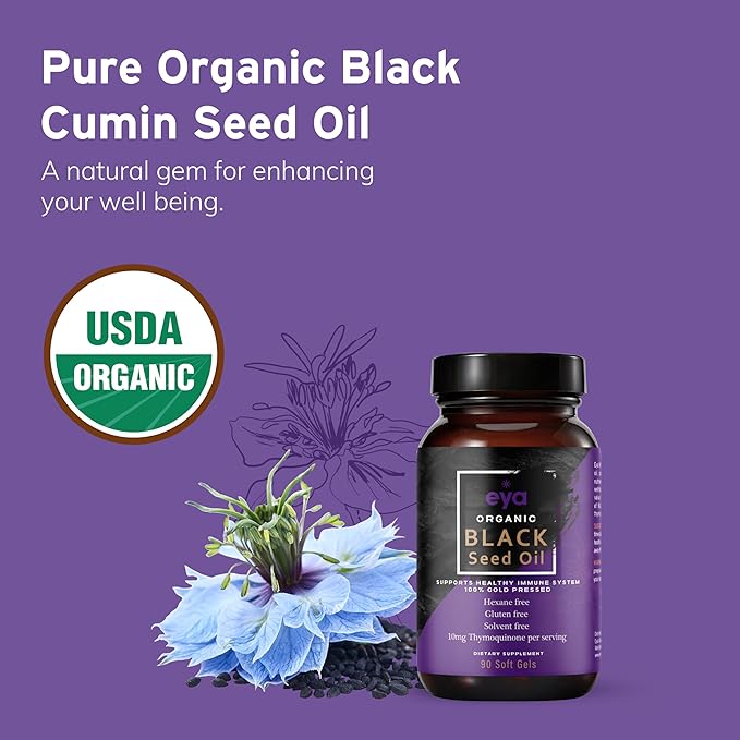 Organic Egyptian Black Cumin Seed Oil (90 Soft Gel Capsules) Cold-Pressed Unrefined Heavy Metal Tested for Purity &amp Quality Support Healthy Gut Bacteria &amp Immune System Vegan