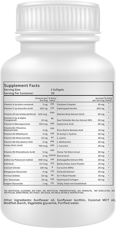 Nikoni Hair ReGROW for Men – Liposomal Hair Support Liposomal Formula with Biotin Keratin Saw Palmetto &amp Essential Nutrients-60 Vegan Softgels