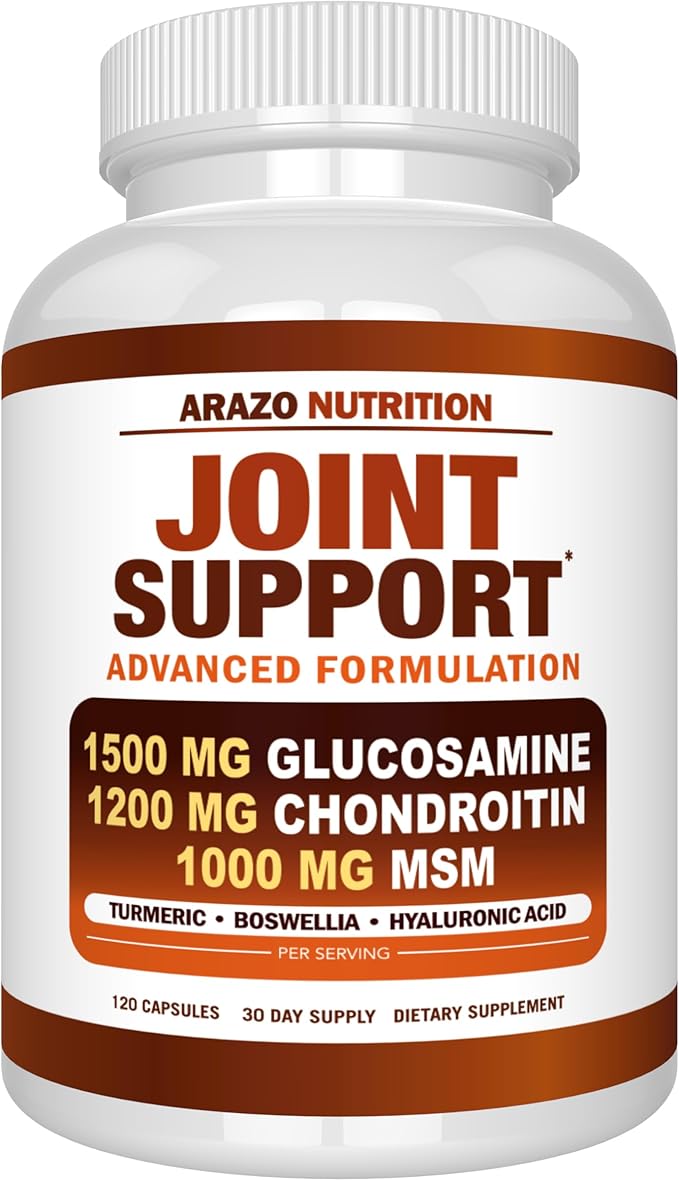 Arazo Nutrition Glucosamine Chondroitin Turmeric Msm Boswellia - Joint Support Supplement for Relief 120 Capsules for Bones Back Knees Hands (120 Capsules)