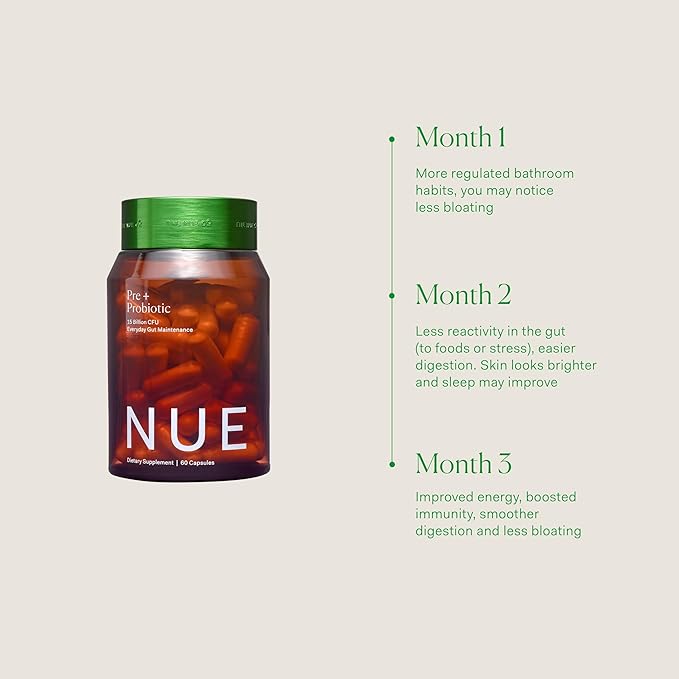 The Nue Co. (Debloat+ &amp Pre+ Probiotic Gut Health Supplement - Supports Digestive Balance Reduced Bloating &amp Microbiome Health - Vegan Clean &amp Gluten Free Daily Gut Health Regimen | 120