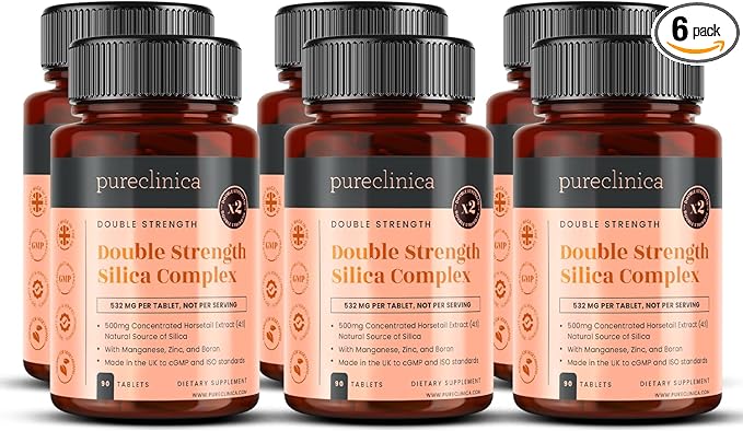 pureclinica Double Strength Silica Complex – 500mg Horsetail Extract (4:1) per Tablet – 540 Tablets (6 Bottles) – 18 Month Supply – with Zinc Manganese &amp Boron