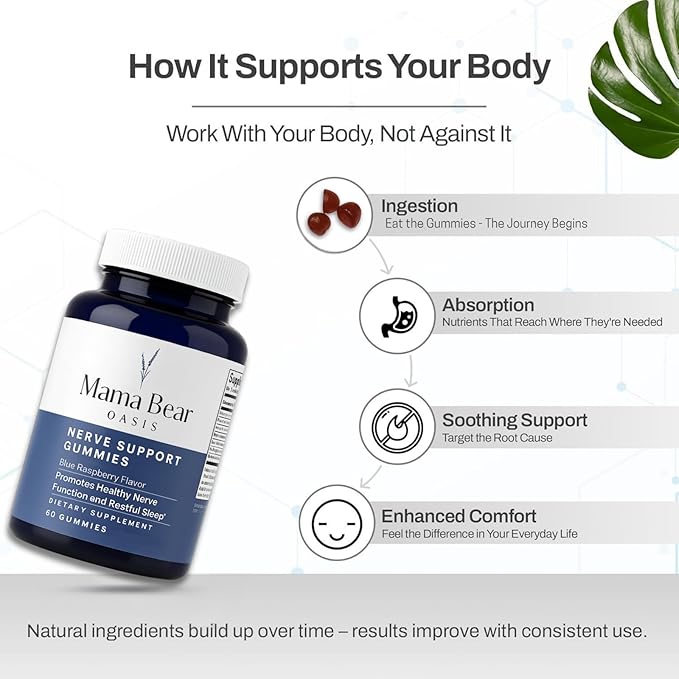 Mama Bear Oasis Nerve Support Gummies for Neuropathy - Advanced Nerve Vitamins &amp Repair Formula - Mobility Boost &amp Calm Blend - Regeneration Health Supplements - Neuropathy &amp Recovery Gumm