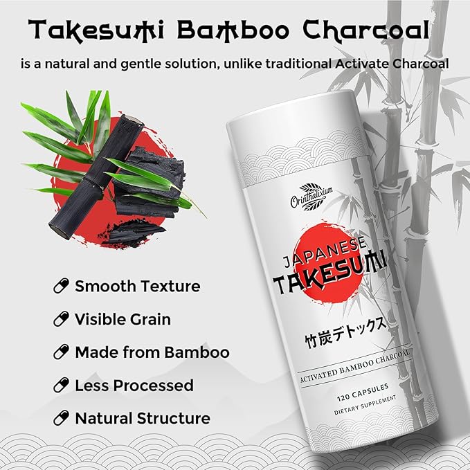 Orinthalixium Takesumi Activated Charcoal 2000mg – Activated Charcoal from Bamboo for Max Absorption Detox &amp Gut 120 Vegan Capsules