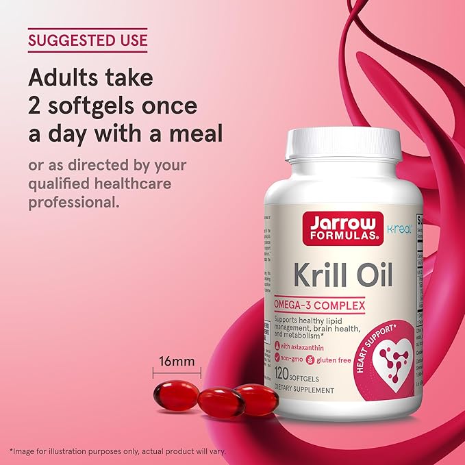 Jarrow Formulas Krill Oil - Phospholipid Omega-3 Complex with Astaxanthin - 120 Softgels - 60 Servings - Supports Lipid Management Metabolism Brain &amp Heart Health - EPA &amp DHA - Gluten Free -
