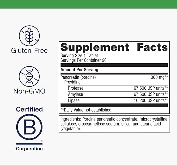 Metagenics SpectraZyme Pancreatic Enzymes - Digestive Enzyme Complex for Protein Fat &amp Carb Breakdown - Supports Digestion Gas Relief &amp Gut Health* - Non-GMO Gluten-Free - 90 Tablets