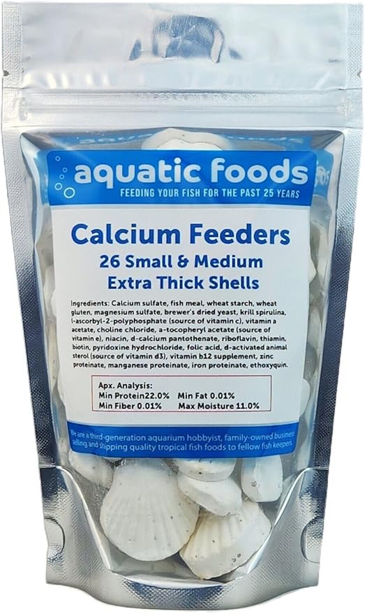 Aquatic Foods Inc. Calcium Feeder Small &amp Medium Shells. Extra Thick Shells for Shrimp Snails Crabs Crayfish Hermit Crabs and All Tropical Fish. 4oz …26 Count Bag