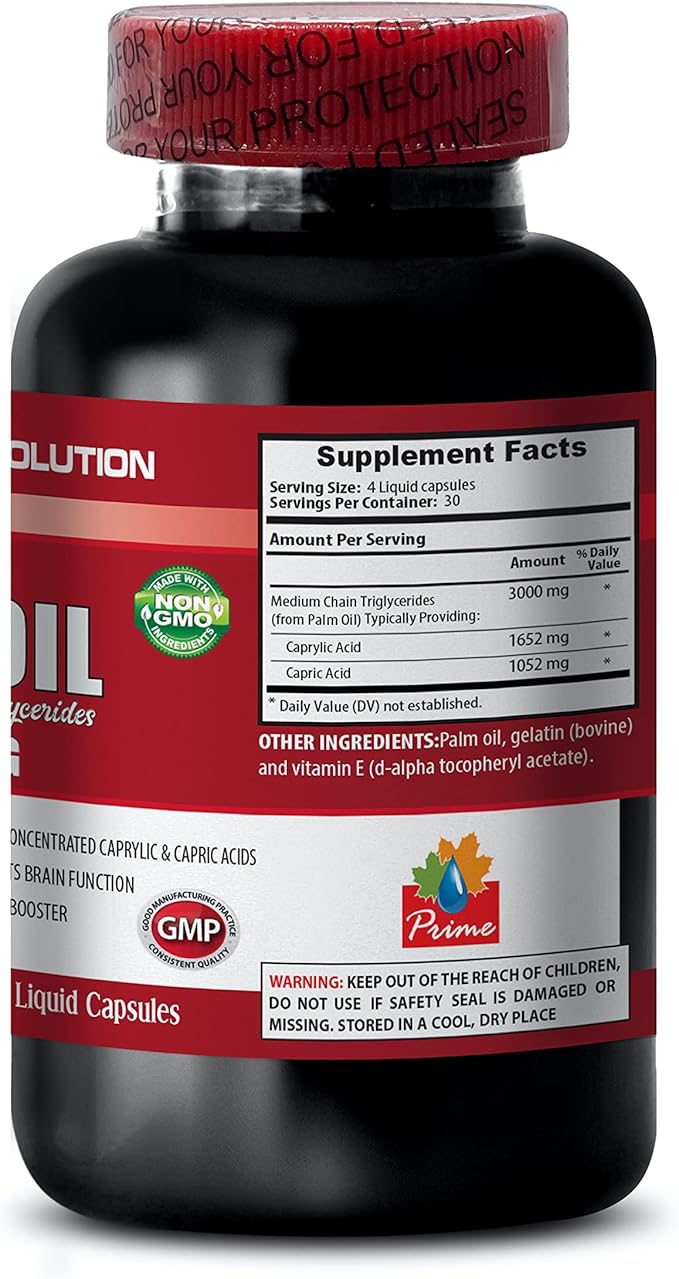 Energy Support Supplements - MCT Oil 3600MG 100% Pure Medium Chain triglycerides - mct Oil Made with Coconut Oil mct Oil Pills mct Oil for Memory mct Oil for Brain mct Coconut Oil - 1B 120Soft