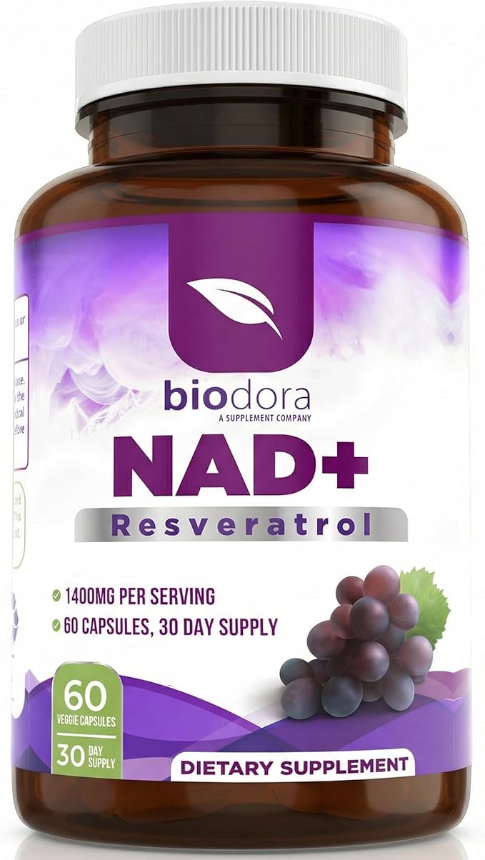 Resveratrol NAD+ 1400mg | Trans-Resveratrol Antioxidant NAD Supplement with NAD | Support Cellular Health Energy &amp Anti Aging (60 Capsules)