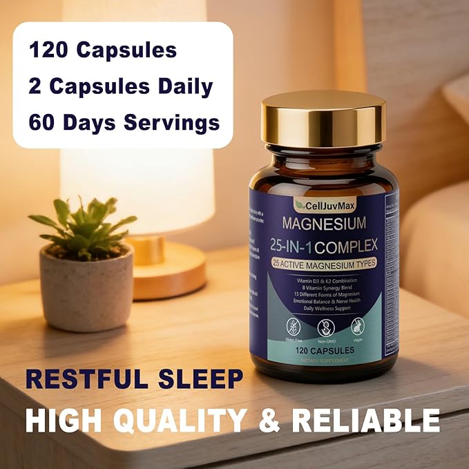 Magnesium 25-in-1 Complex Supplement – 700mg High Absorption Magnesium Glycinate Citrate Malate &amp Taurate Blend for Muscle Nerve Sleep Support – 120 Vegan Capsules for Women &amp Men (1)