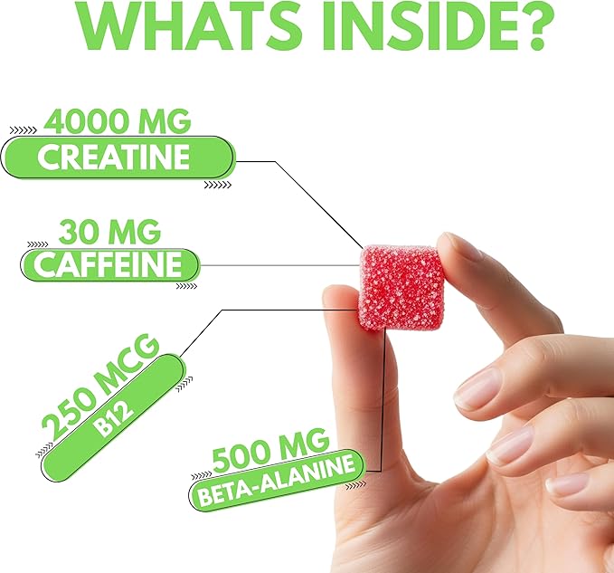 Nutrify Daily Creatine Gummies for Women and Men - 4g Creatine Monohydrate per Serving for Muscle Growth &amp Recovery - Sugar-Free Low-Calorie with Vitamin B12 for Energy Boost 60 Count - Melon Ma