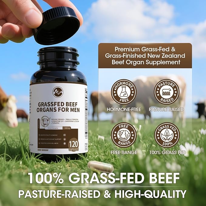 M inch Beef Organs Supplement Beef Liver Capsules with Kidney Pancreas Tribulus Terrestris CoQ10 Zinc &amp Magnesium for Men's Vitali*ty Energ*y Immune Support Gluten-Free Non-GMO 240 Cou