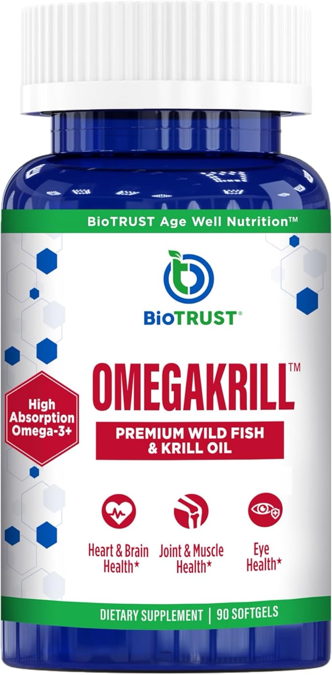 BioTrust OmegaKrill EPA &amp DHA Omega 3 Supplement Fish and Krill Oil to Provide Support for Joint Heart Brain Eye and Skin (30 Servings)