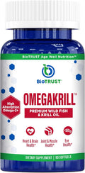 BioTrust OmegaKrill EPA &amp DHA Omega 3 Supplement Fish and Krill Oil to Provide Support for Joint Heart Brain Eye and Skin (30 Servings)