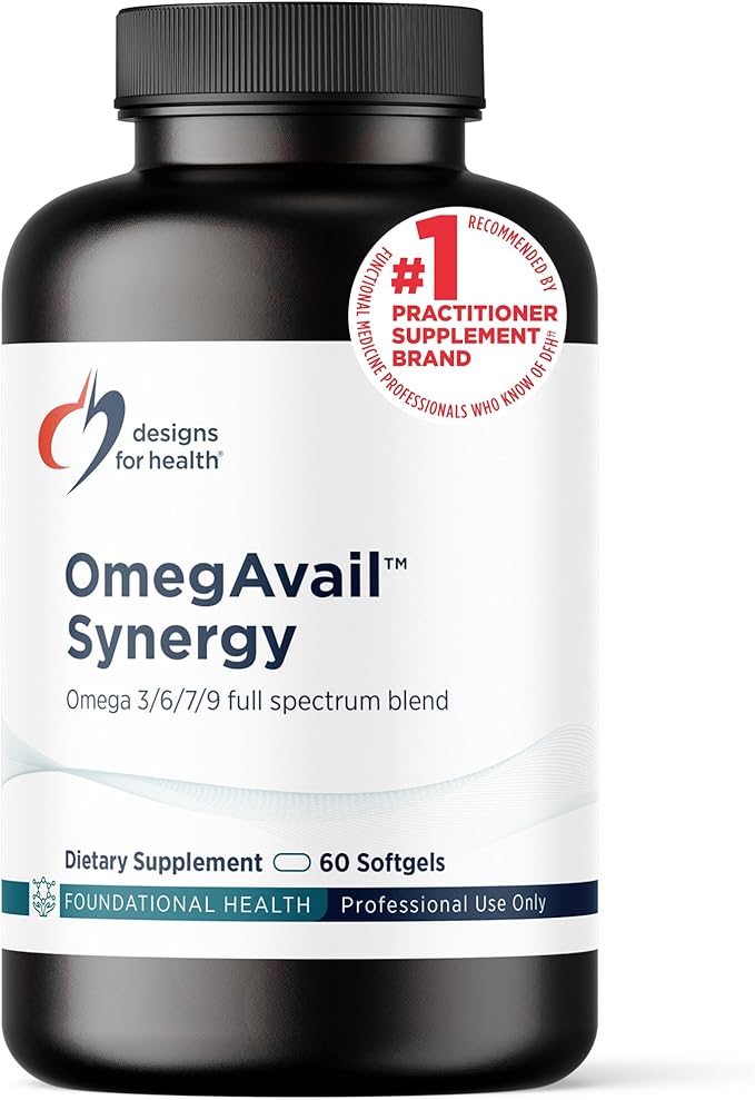Designs for Health OmegAvail Synergy - Omega Complex for Adults - Omega 3-6-7-9 Fatty Acids from Borage and Macadamia Oil + Triglyceride (TG) Fish Oil with DHA &amp EPA (60 Softgels)