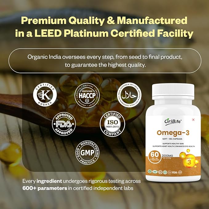 Omega-3 Fish Oil 2000mg – Supports Heart Skin &amp Eye Health – 60 Softgel Capsules with EPA &amp DHA – Burpless Premium Fish Oil Supplement