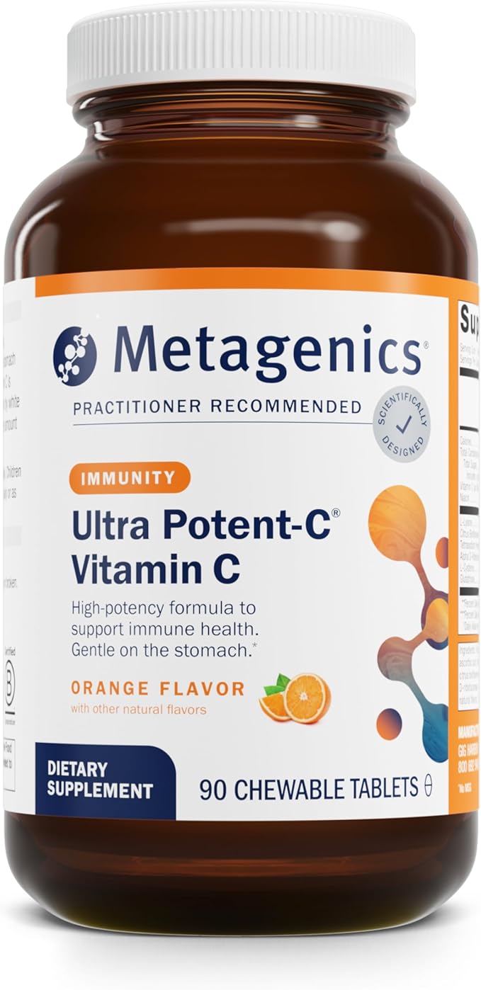 Metagenics Ultra Potent-C Chewable - 250 mg Buffered Vitamin C with Bioflavonoids L-Lysine &amp L-Cysteine - Immune &amp Antioxidant Support - Non-GMO Gluten-Free - Natural Orange Flavor - 90 Tabl