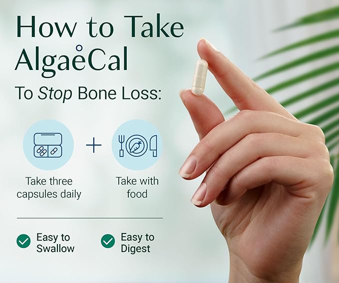 ALGAECAL - Plant Based Calcium Supplement with Vitamin D3 (1000 IU) for Bone Strength Contains 13 Minerals Supporting Bone Health Organic Calcium (750 mg) for Women &amp Men 90 Caps 3 Month Suppl