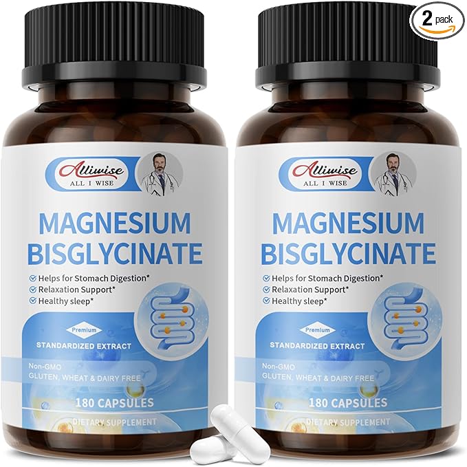 Magnesium Glycinate Capsules Magnesium Bisglycinate 100% Chelated Maximum Absorption Gentle on Stomach Small Easy to Swallow Supports Restful Sleep Muscle Bone Health