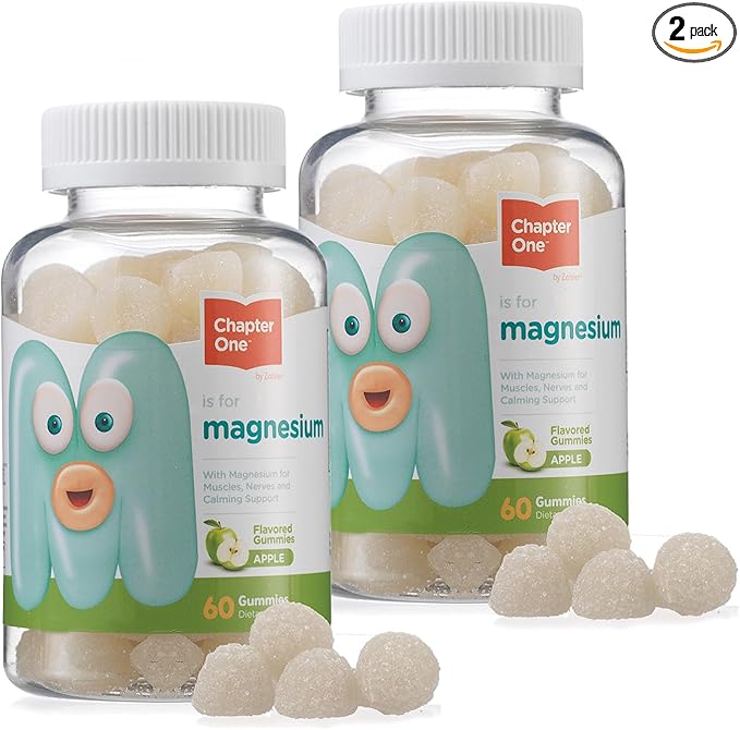 Chapter One Magnesium Gummies for Kids &amp Adults - Natural Calm Gummies - Calm Magnesium Citrate - Bone and Muscle Function Supplements for Kids &amp Adults - Mood Support Kosher Apple Flavor (2
