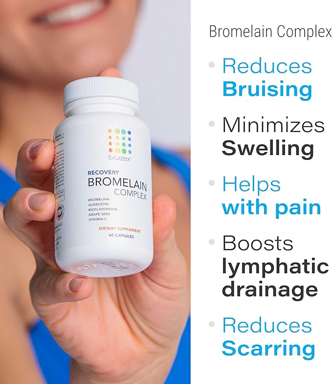 Bruizex Bromelain &amp Quercetin Recovery Complex - Post Surgery Recovery Bruising Swelling Relief Lymphatic Drainage - Post 360 lipo BBL Liposuction Tummy Tuck - Non GMO - 60 Capsules