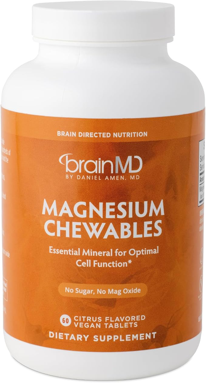 BRAINMD Dr Amen Magnesium Chewables Citrus - 60 Chewable Tablets - Essential Mineral for Optimal Cell Function - Supports Memory &amp Focus - Gluten Free - 60 Servings