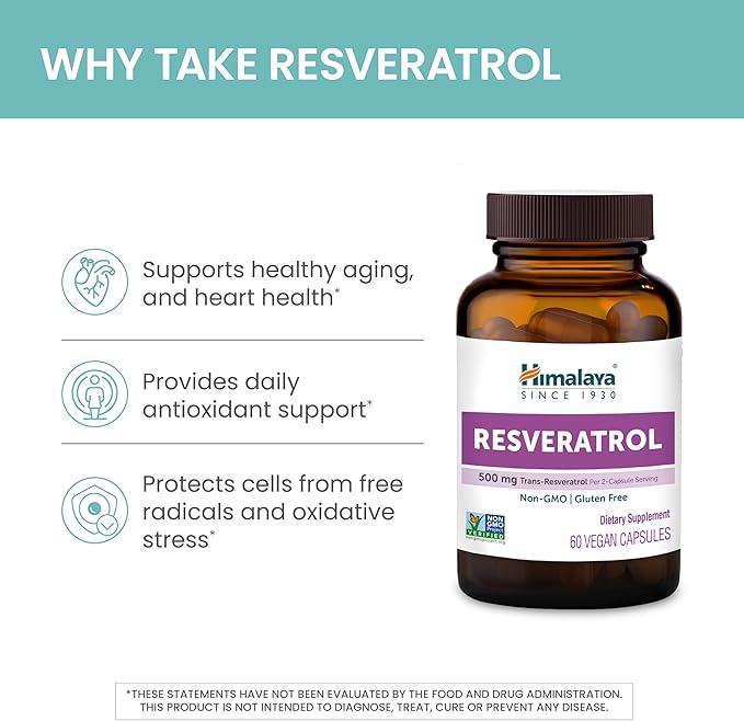 Himalaya Resveratrol for Healthy Aging and Antioxidant Support 1000 mg of Resveratrol with 500 mg Trans-Resveratrol Daily 60 Vegan Capsules 1 Month Supply
