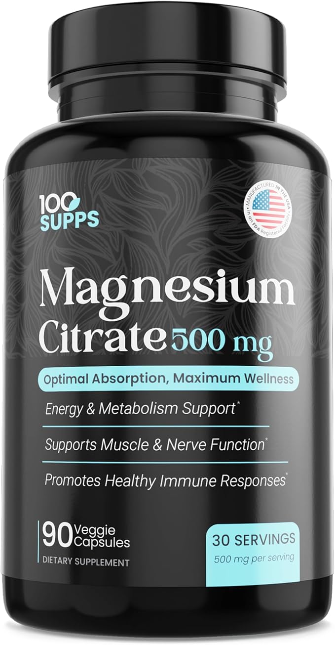 Magnesium Citrate 500mg – 90 Capsules | 30-Day Supply | High Absorption Magnesium for Muscle Nerve &amp Energy Support | Vegan Gluten-Free Non-GMO | Made in USA