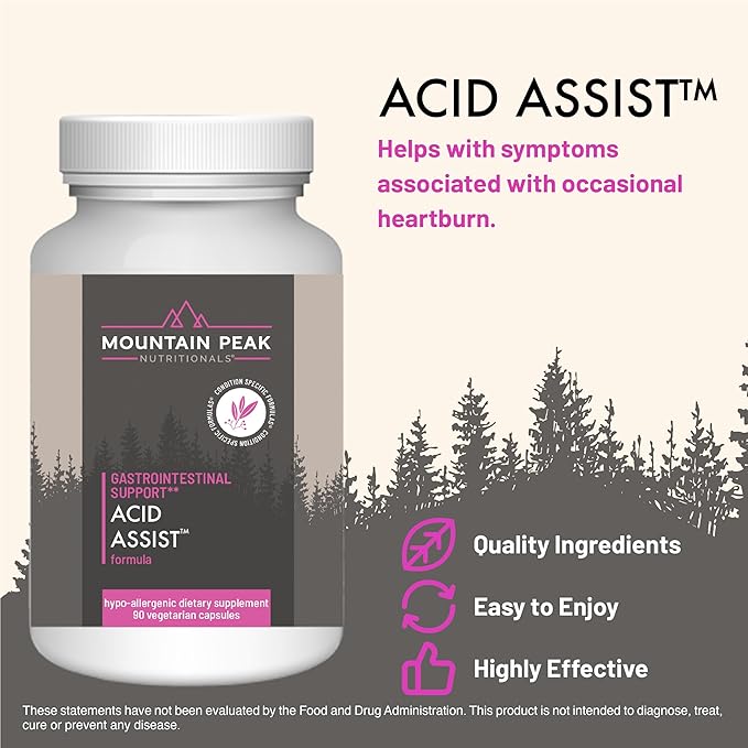 Mountain Peak Nutritionals Acid Assist &amp Digestive Support Combo Pack - Gastrointestinal &amp Digestive Health - Enzymes Probiotics &amp Nutrient Support - 90 Vegetarian Capsules Each