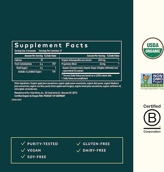 Gaia Herbs Calm Kit - Adrenal Health Daily Support Calm A.S.A.P. Ashwagandha Gummies Golden Milk
