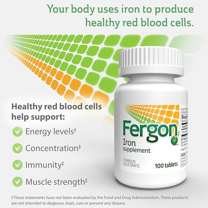 Fergon High Potency Iron Supplement Tablets 100 Count Pack of 2