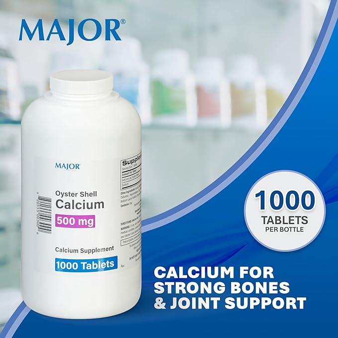 MAJOR Oyster Shell Calcium 500mg - Daily Dietary Supplement for Bone Health and Joint Support Mineral Supplement for Men and Women Gluten-Free - 1000 Tablets (2 Pack)