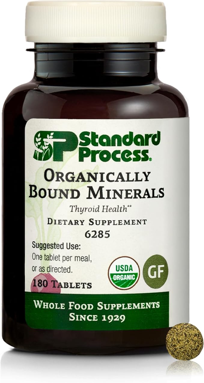 Standard Process Organically Bound Minerals - Supports Thyroid Function &amp Nervous System Health - Contains Iodine from Alfalfa &amp Kelp - Gluten-Free Non-Dairy &amp USDA Organic - 180 Tablets