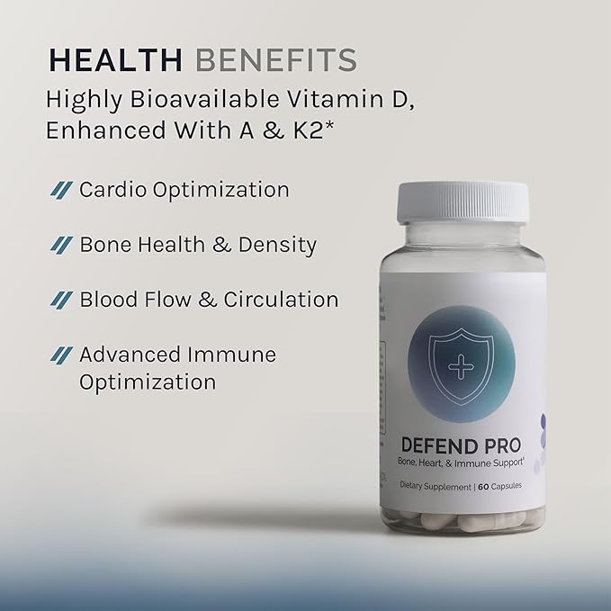 InfiniWell Defend Pro Bone &amp Immune Support Supplement - Vitamin A D3 &amp K2 Supplement - Bioavailable Active Nutrients - 250mcg VIT D - Aid Bone Strength Heart Health &amp More (60 Capsules