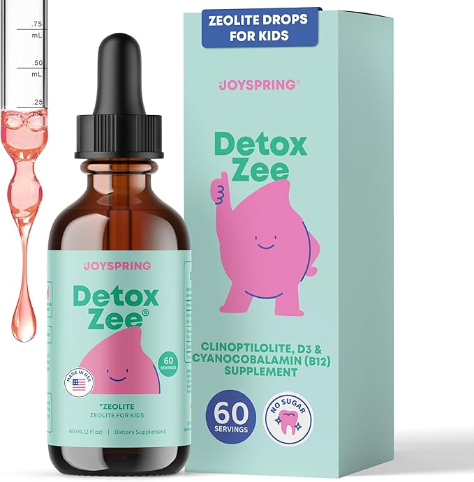 JoySpring DetoxZee Zeolite for Kids – Zeolite Clinoptilolite Drops with Cyanocobalamin B12 &amp Vitamin D3 Kids Support – Natural Berry Flavor Liquid | (2fl oz) 60 Servings