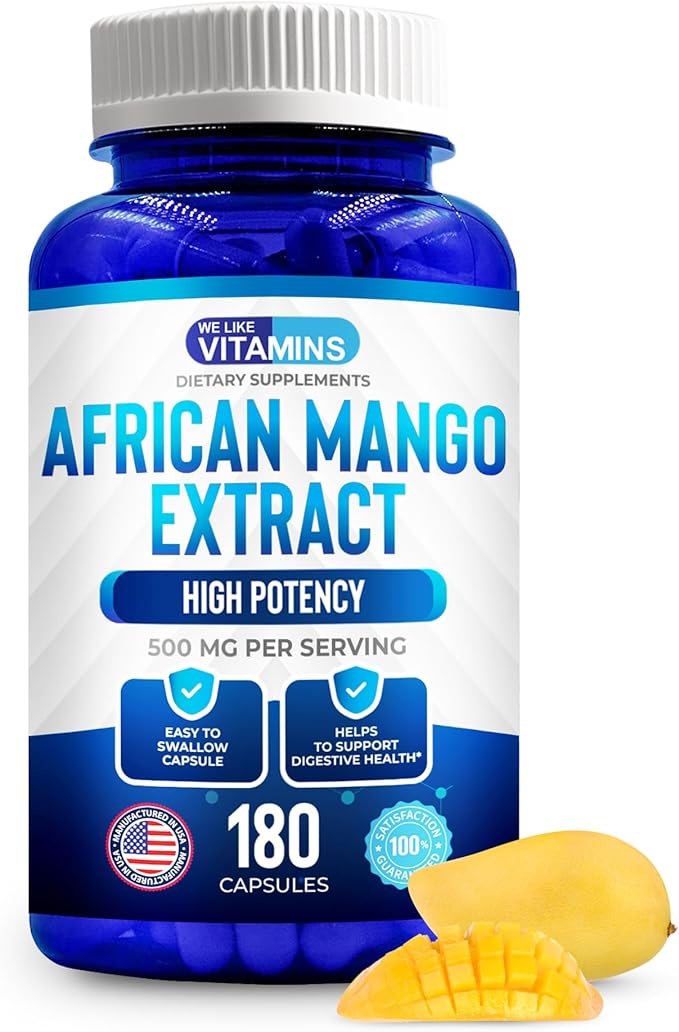 We Like Vitamins African Mango Extract 500mg -180 Capsules - 6 Month Supply of African Mango Capsules – Supports Metabolism of Fat and Digestive Health